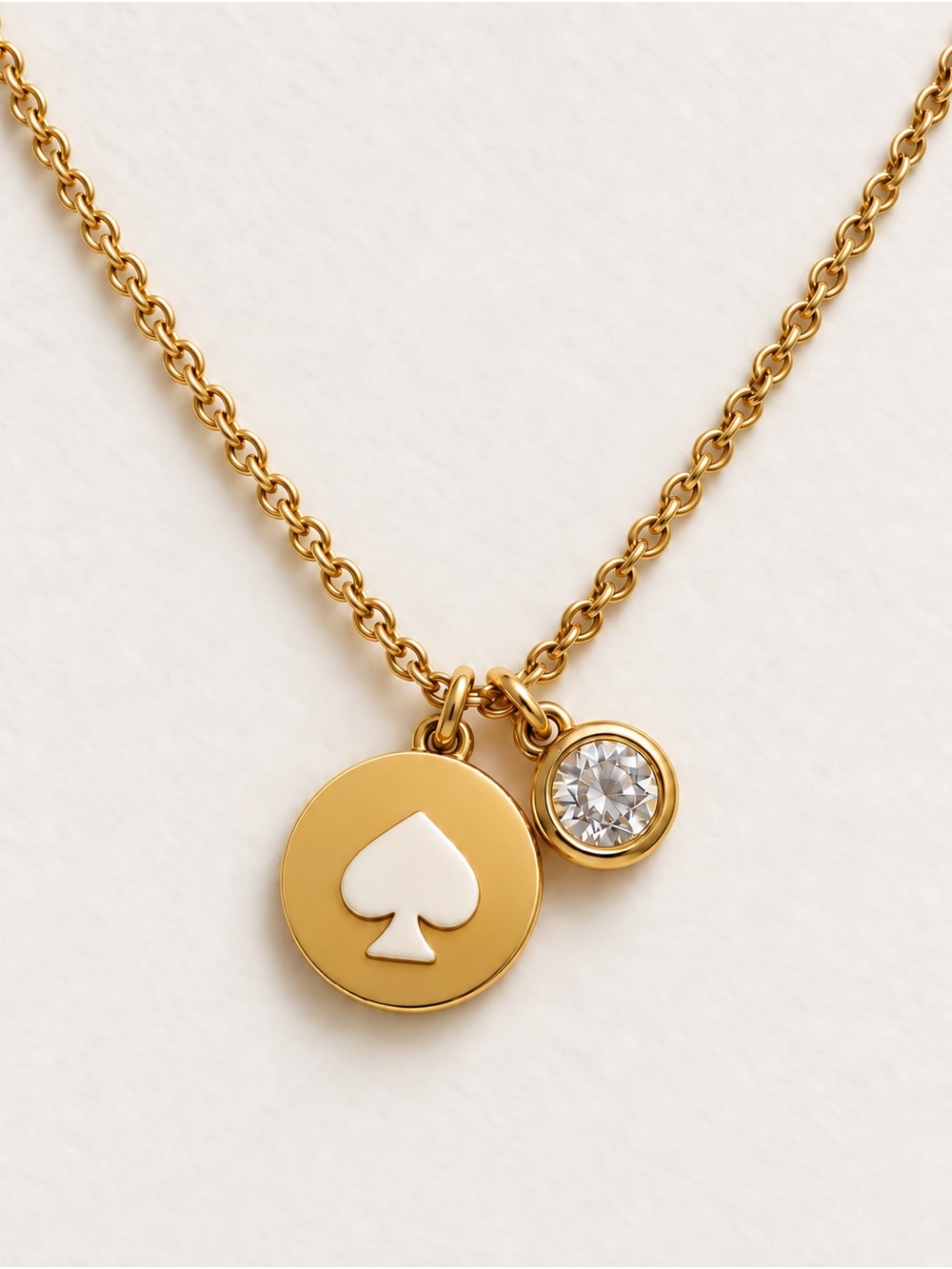 Kate Spade Spot the Spade Gold Tone Disc & Crystal Charm Necklace